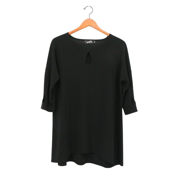 Sympli Black 3/4 Sleeve Keyhole Cutout Hi/low Tunic Top 6 - Picture 1 of 4